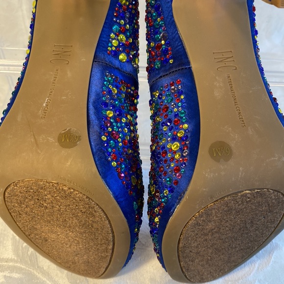 INC international concepts blue satin stiletto heels colorful rhinestones 6 - Picture 8 of 11